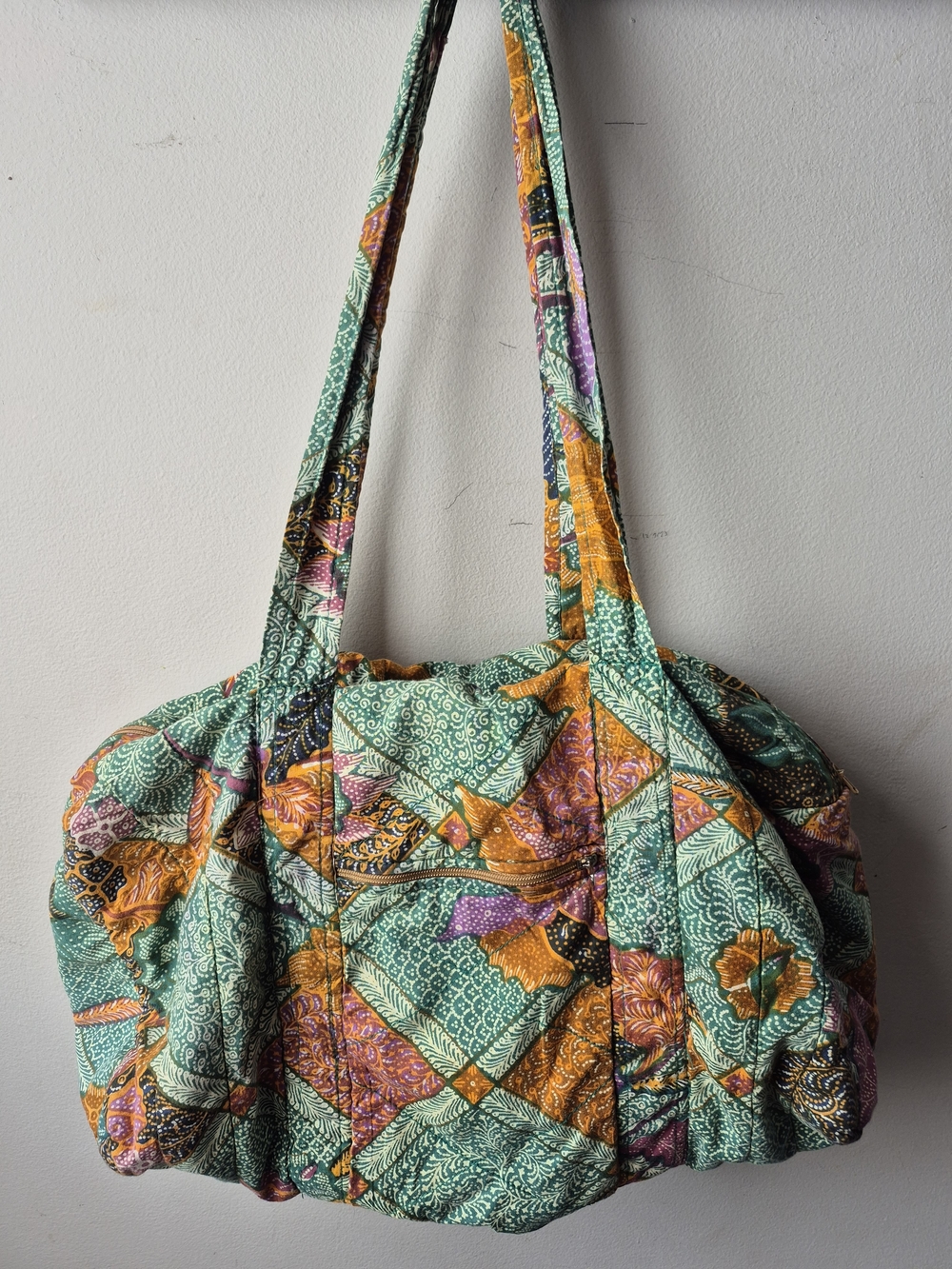 Quilted Patchwork Tote Bag in Green and Orange